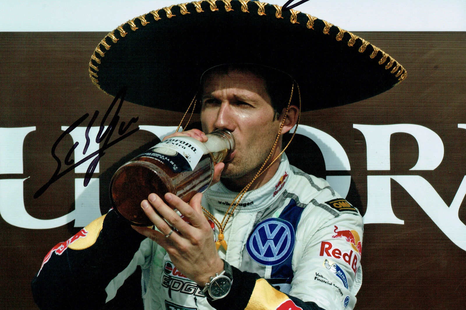 Sebastien OGIER Mexican RALLY Winner SIGNED AUTOGRAPH 12x8 Photo Poster painting AFTAL COA