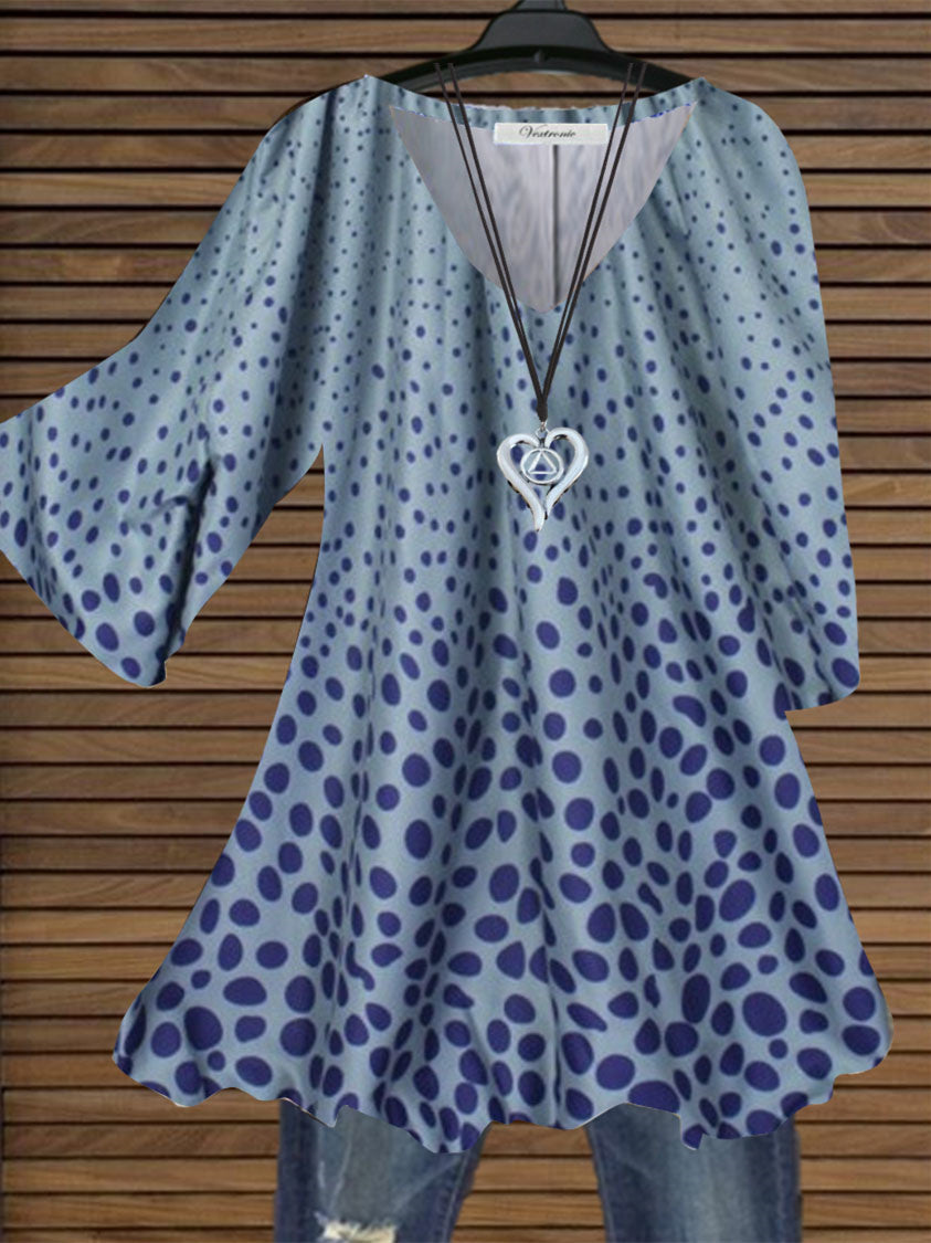 Women Half Sleeve V-neck Graphic Polka Dot Top Dress