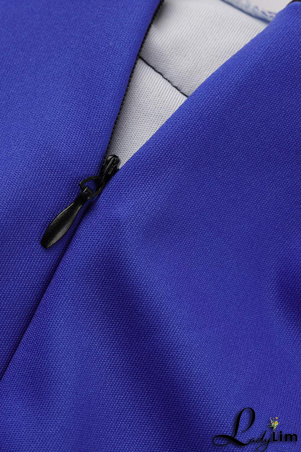 Blue Vintage Print Flounce O Neck Pencil Skirt Dresses