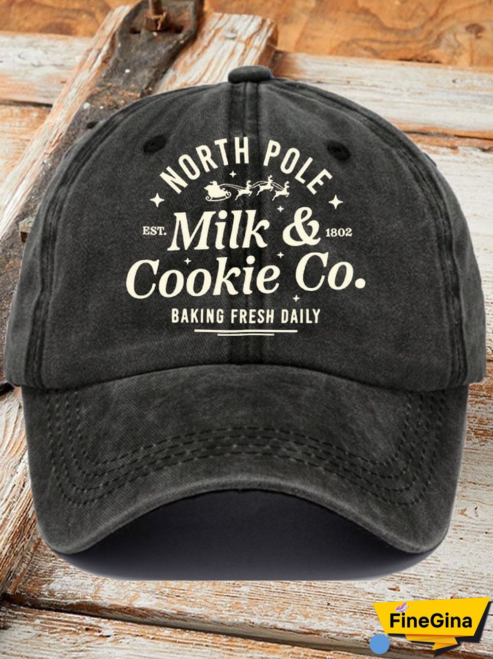 North Pole Milk & Cookie Co. Baking Fresh Daily EST 1802 Christmas Women's Printed Baseball Cap