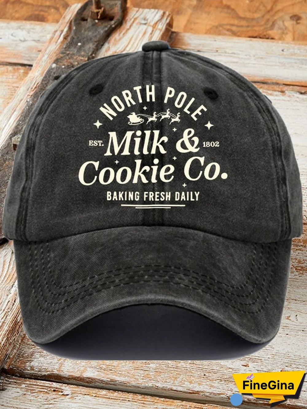 North Pole Milk & Cookie Co. Baking Fresh Daily EST 1802 Christmas Women's Printed Baseball Cap