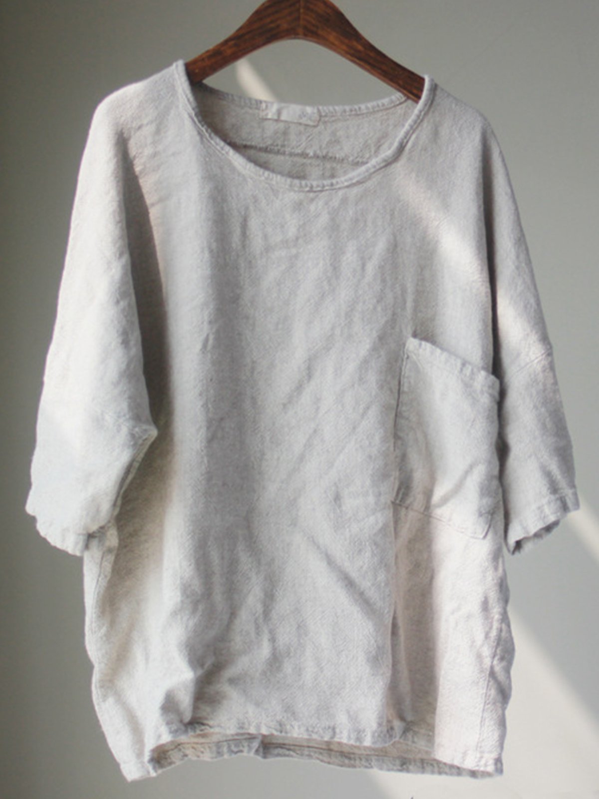 Beige Solid Cotton-Blend Long Sleeve Shirts & Tops