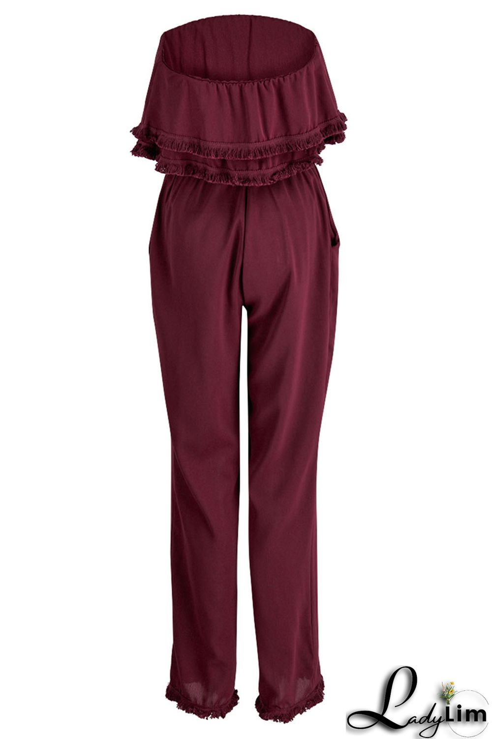 White Casual Solid Patchwork Strapless Straight Jumpsuits