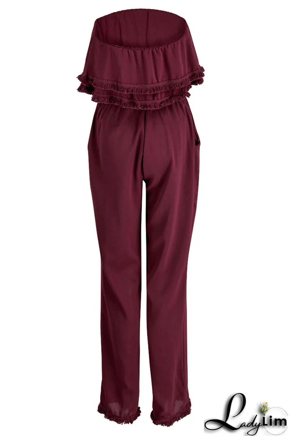 White Casual Solid Patchwork Strapless Straight Jumpsuits
