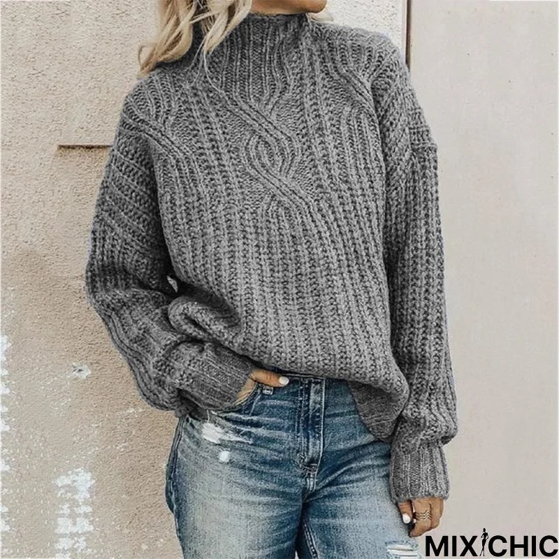 Turtleneck Twist Knit Top Pullover