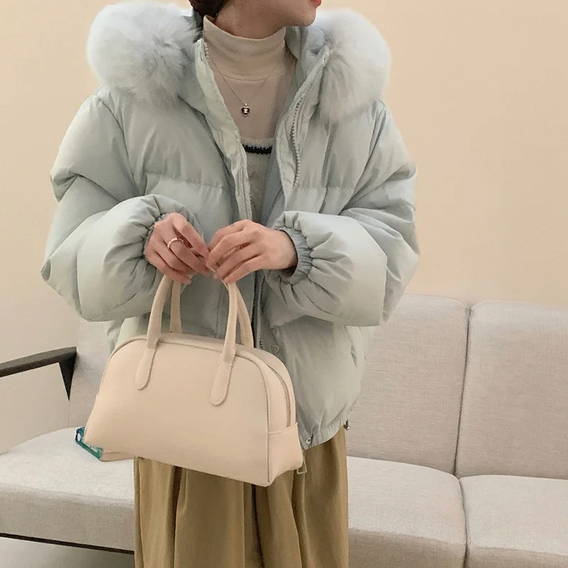 Woherb Korean Version Sweet Down Jacket Female Short Money 2024 Winter New Style Add Thick Small Fox Fur Collar White Duck Down Coat Tide-Outfit Ideas