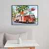 Camion De Pompiers - Rond Diamant Peinture 30*40CM