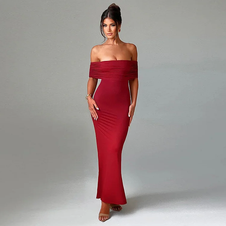 Sexy Backless Off-shoulder Solid Color Dress
