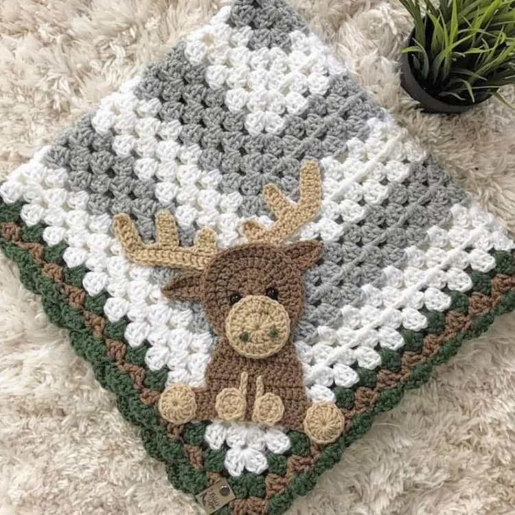 Lulusnow Handmade Green Moose Baby Blanket Crochet Animal Baby Blanket Gifts For Baby 