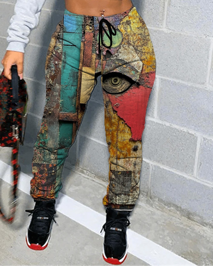 Abstract Painting Printed DrawstringTrack Sweatpants
