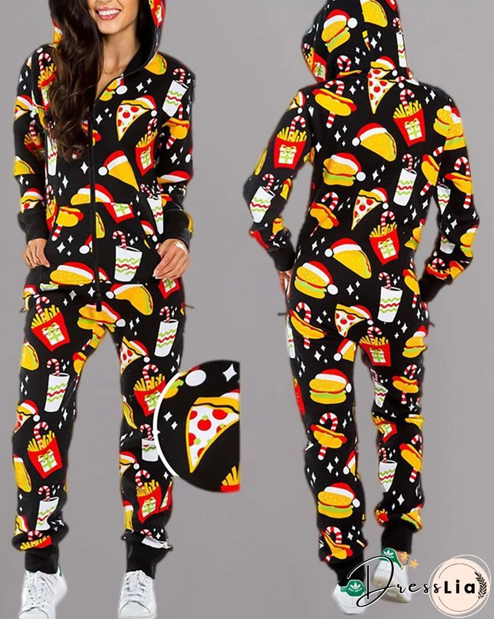 Christmas Hooded Long Sleeve Casual Jumpsuit P10799