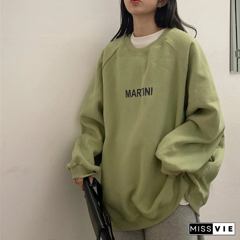 Spring Autumn Retro Letter Long Sleeve Women Hoodies Sweatshirts Harajuku Print Crewneck Vintage Soft Girl Clothes Chic Pullover