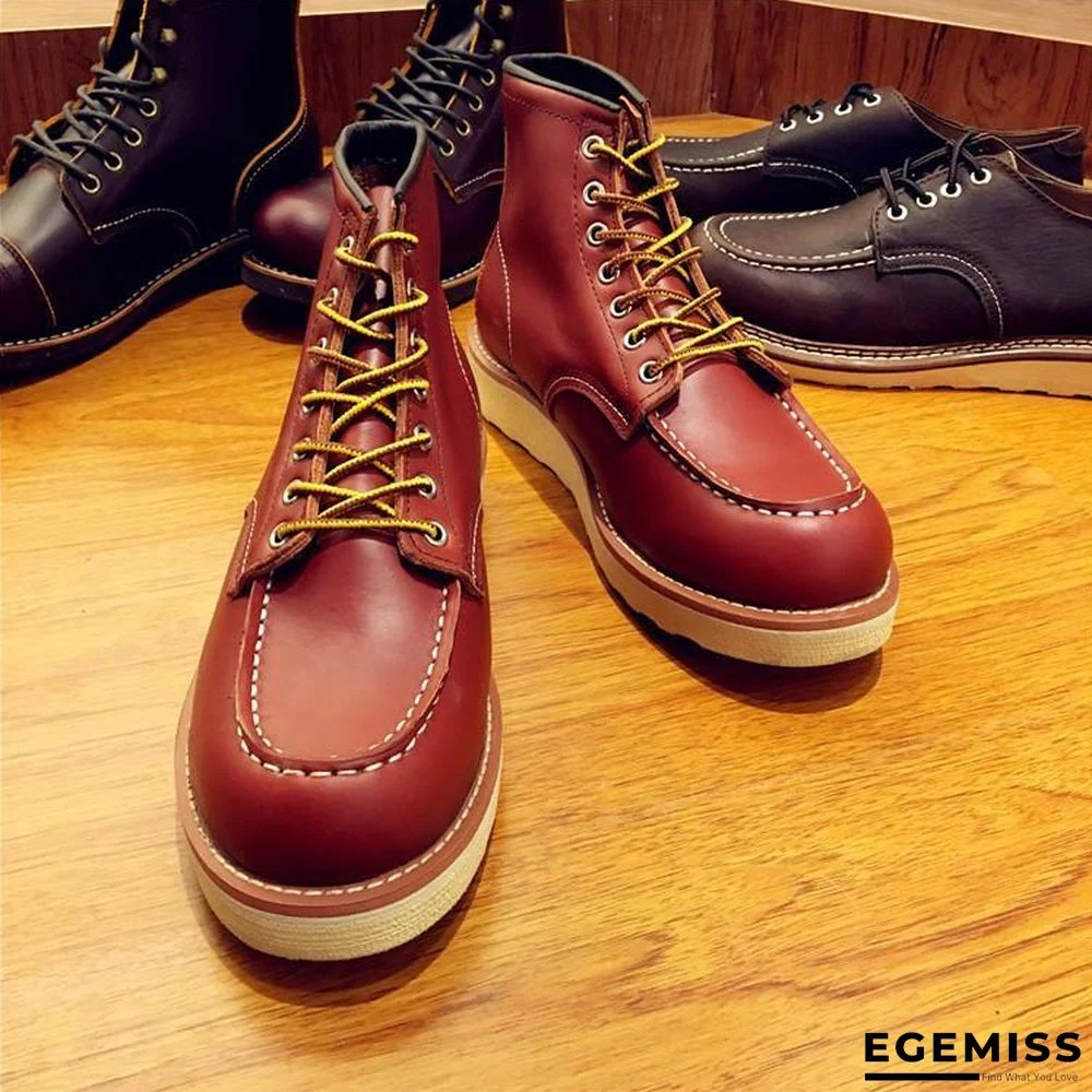 Vintage Men Boots Lace-Up Genuine Leather Boots Wing Men Handmade Work Travel Wedding Ankle Boots Casual Boots | EGEMISS