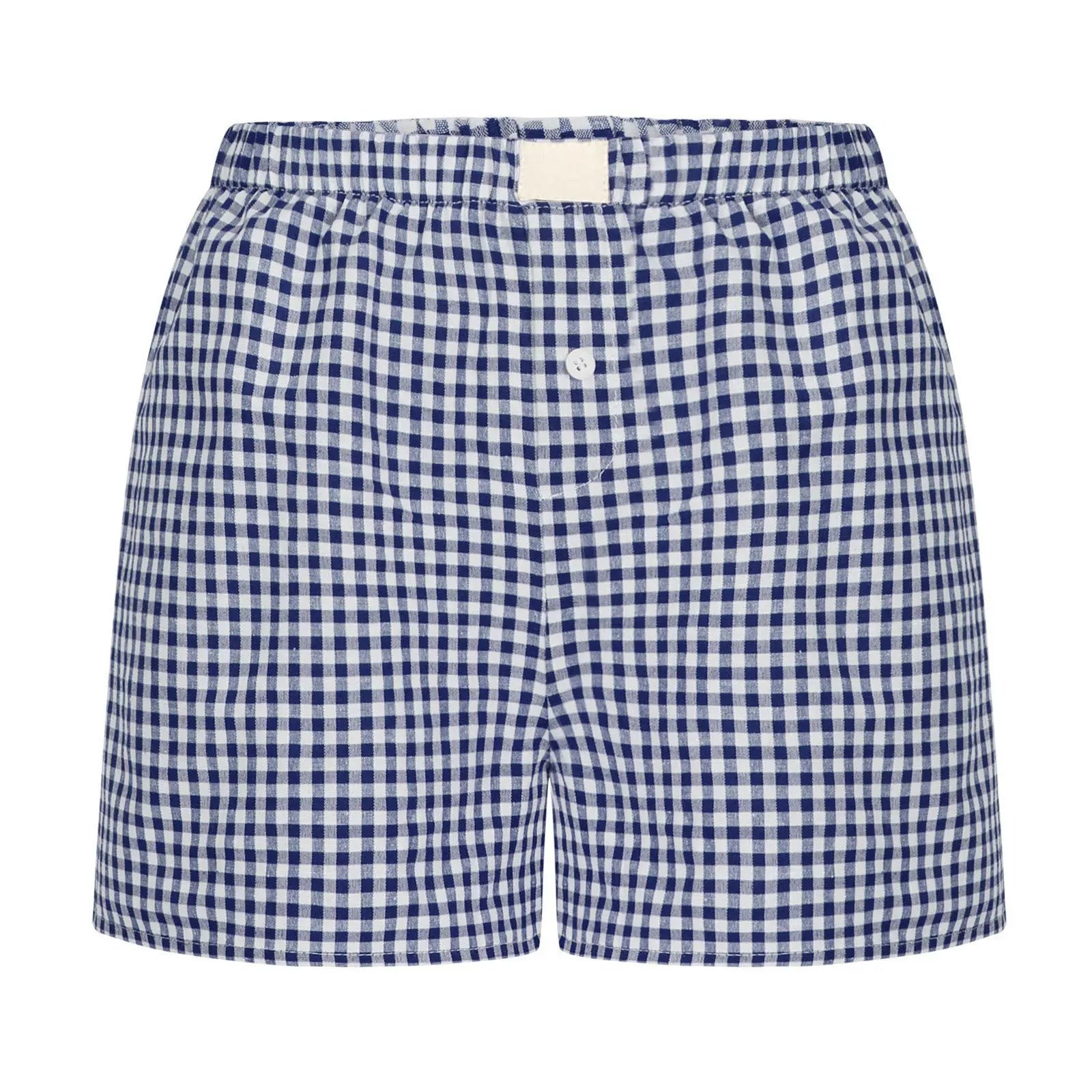 Aiertu Gingham Boxer Shorts for Women Teen-girls Elastic Waistband Pull-on Red Blue Plaid Shorts Outfit Casual Lounge Summer Shorts Aiertu