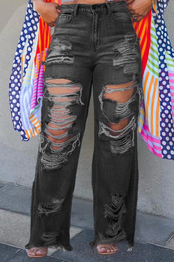 Chic Ripped Straight Leg Jeans