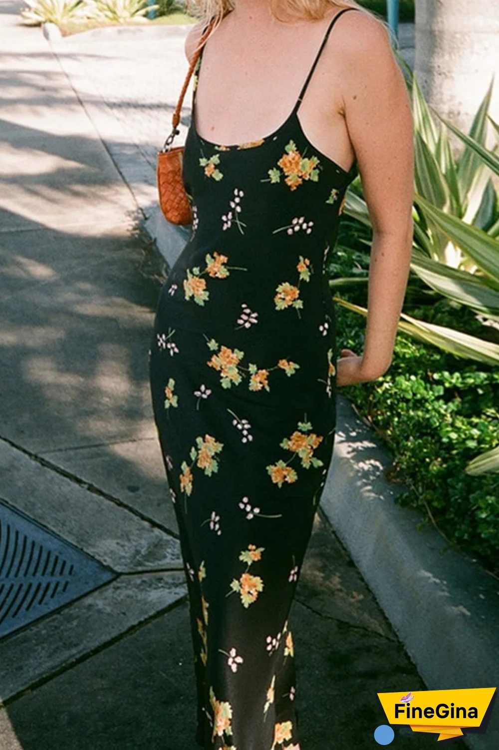 Elegant Floral Backless U Neck Sling Dress Dresses