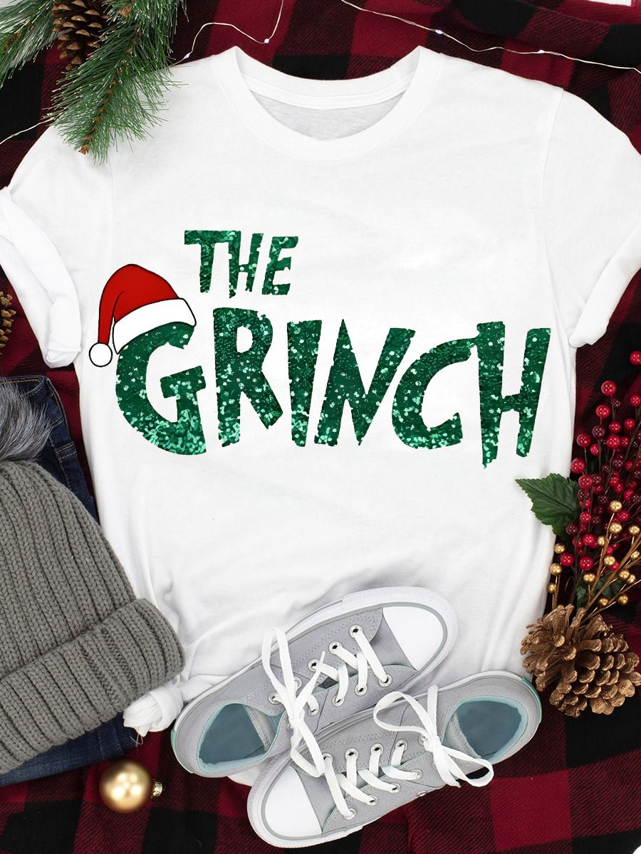 Christmas The Grinch Print Crew Neck T-shirt
