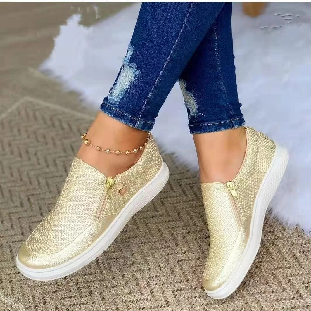Women‘s Casual Round Toe Zipper Sneakers