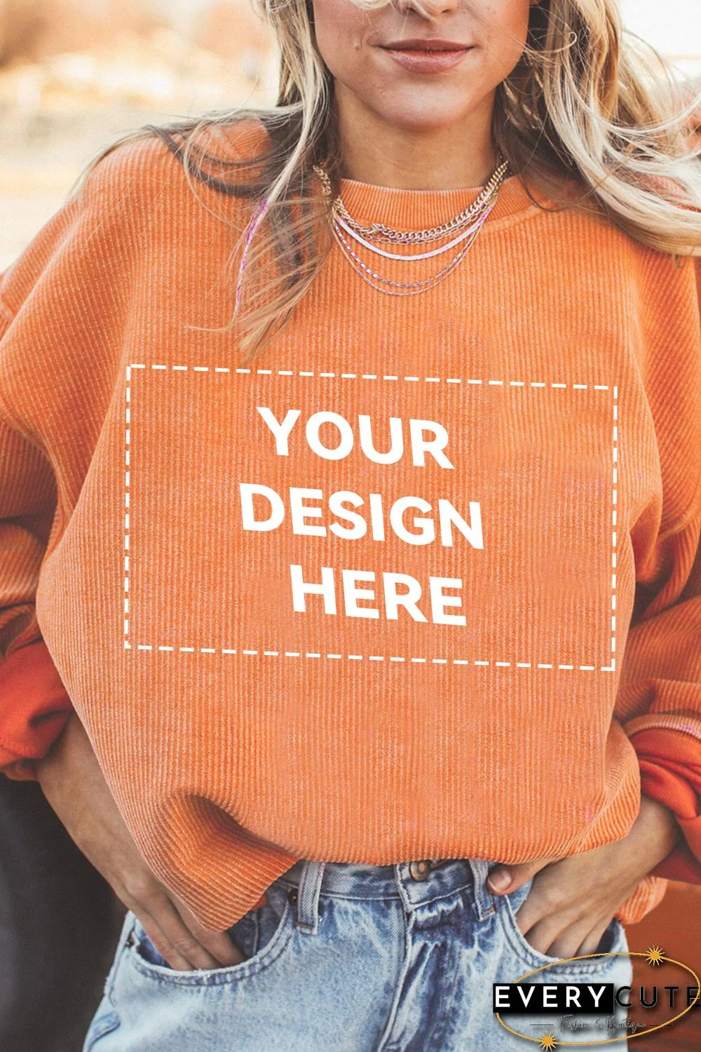Blank Apparel - Orange Ribbed Corded Oversized Sweatshirt