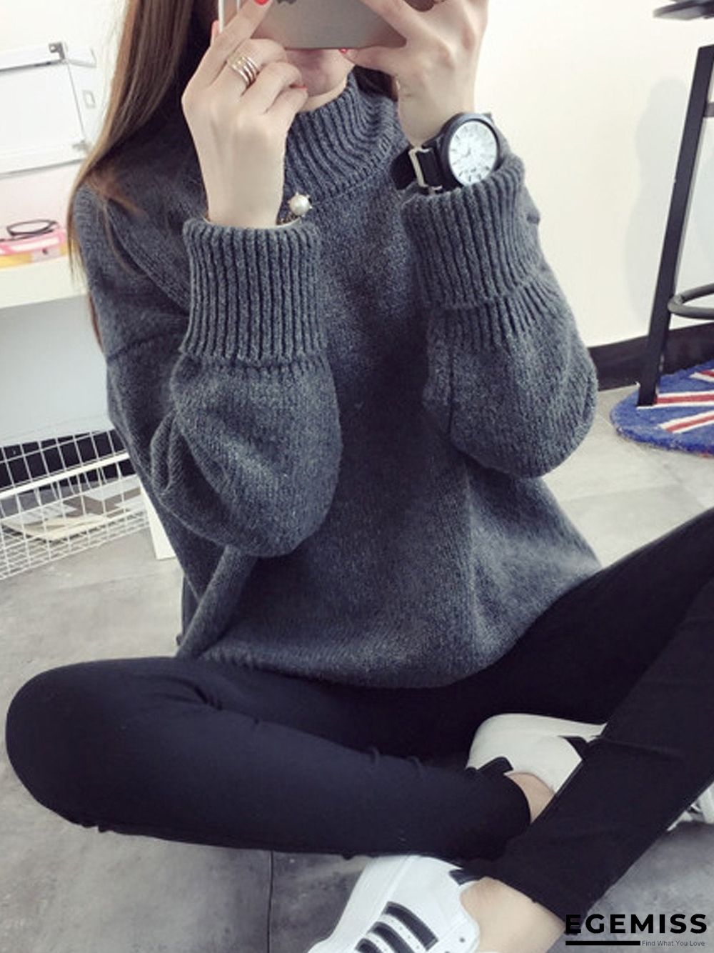High neck pullover female loose sweater | EGEMISS