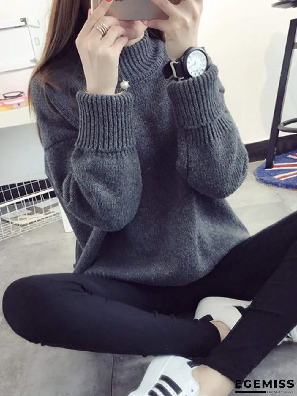 High neck pullover female loose sweater | EGEMISS