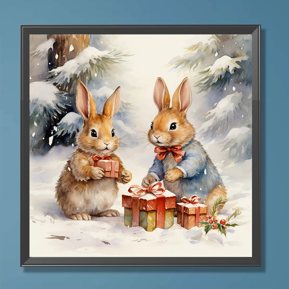 Diamond Painting - Full Round Drill - Winter Gift Bunny(Canvas|30*30cm)