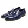 Fashion Mens Blue Tassel Leather Loafers Dress Shoes 