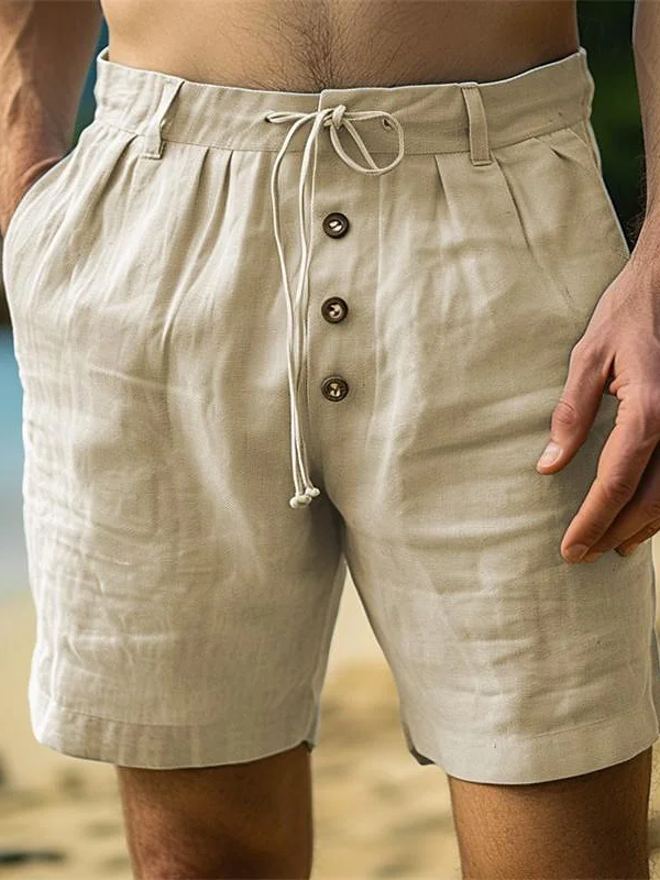 Men's Solid Color Drawstring Linen Blend Casual Shorts