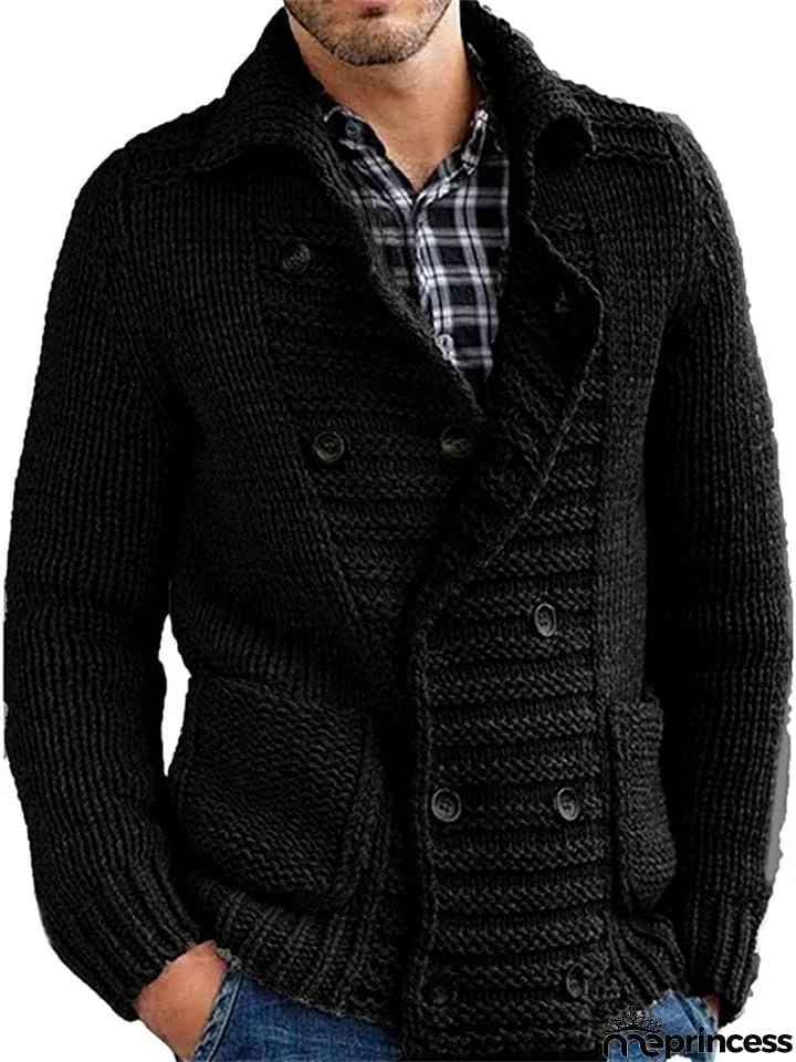 Men's Lapel Collar Cardigan Sweater