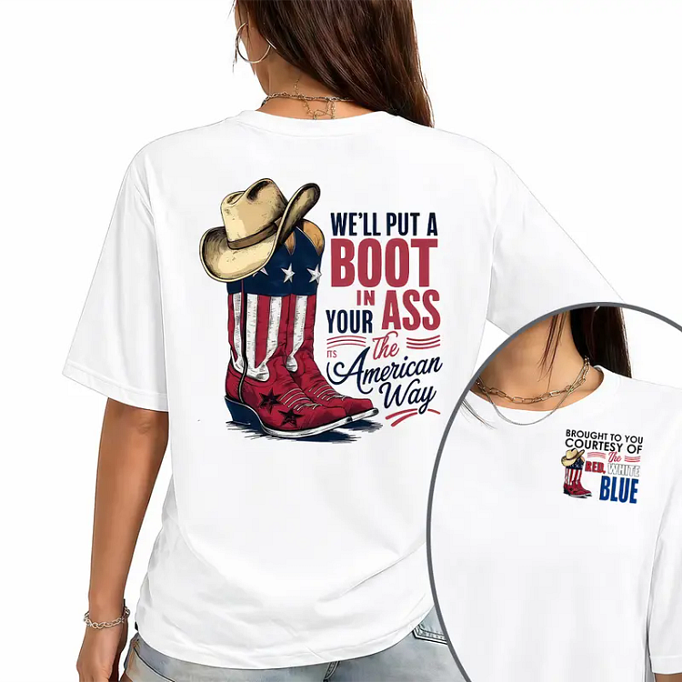 American Flag Cowboy Boot Patriotic Unisex Tee Sweatshirt Hoodie Multi Colors