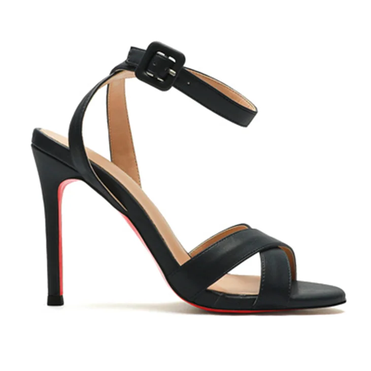 100mm Women's Ankle Strap Stiletto High Heel Dress Red Bottoms Sandals-MERUMOTE