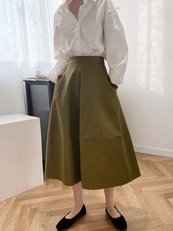 Simple A-Line High Waisted Solid Color Skirts Bottoms