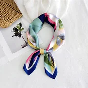 Imaginarygam Satin Square Scarf for Women Leave Patchwork Silk Shawl Headscarf Fashion Neckerchief Female Headband Hair Wrap Foulard Hijab Scarf