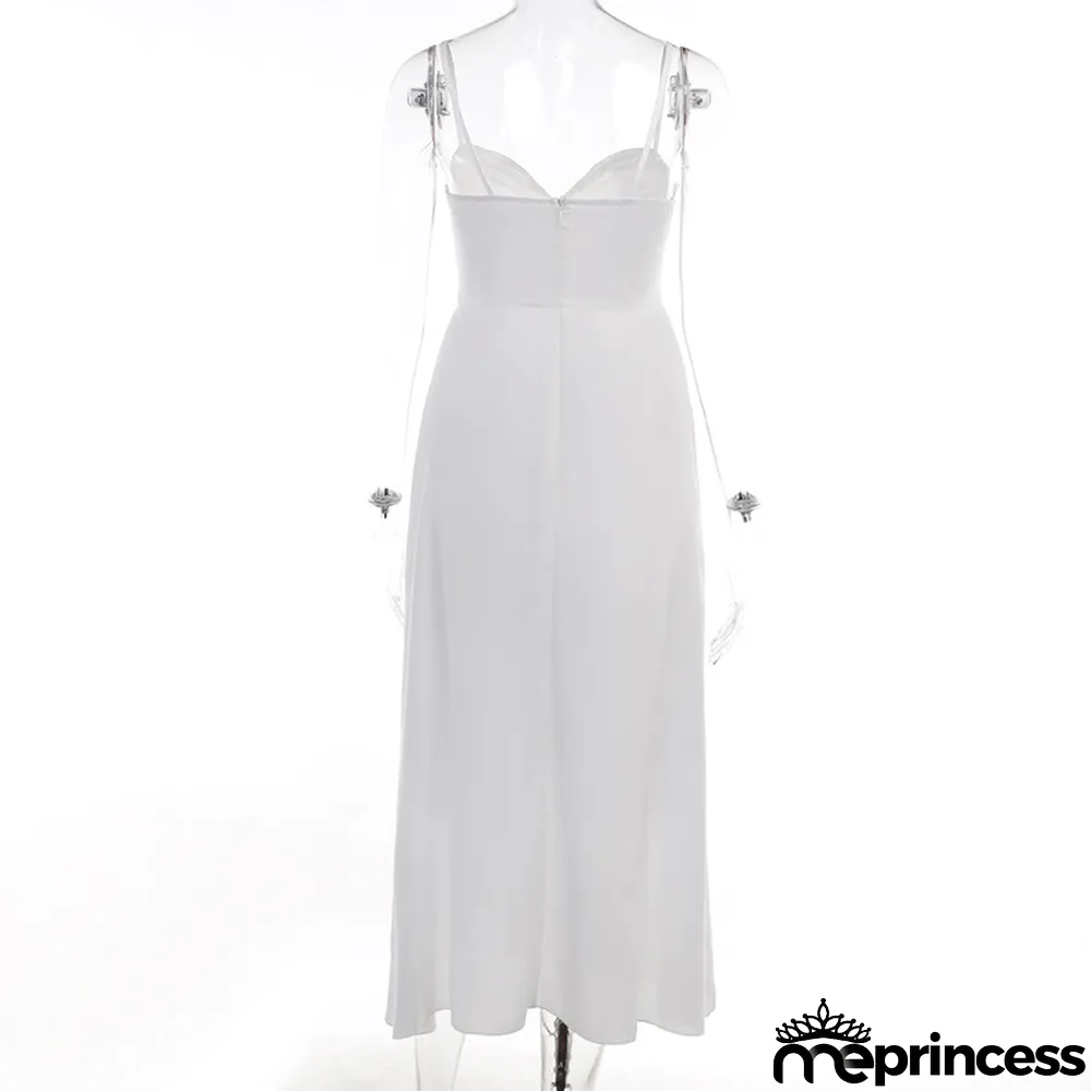 Strappy V Neck Gathered Sexy Dress Chic Fashion Low Back Maxi Dress