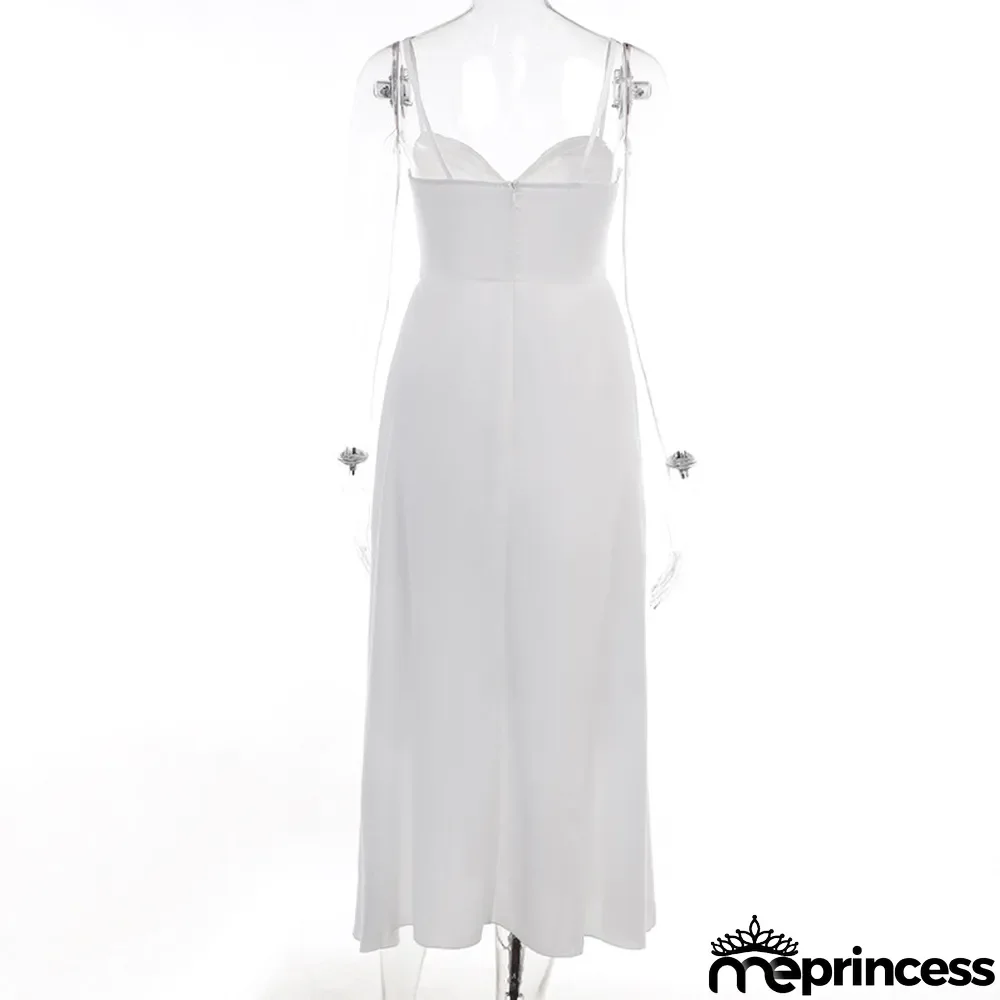 Strappy V Neck Gathered Sexy Dress Chic Fashion Low Back Maxi Dress