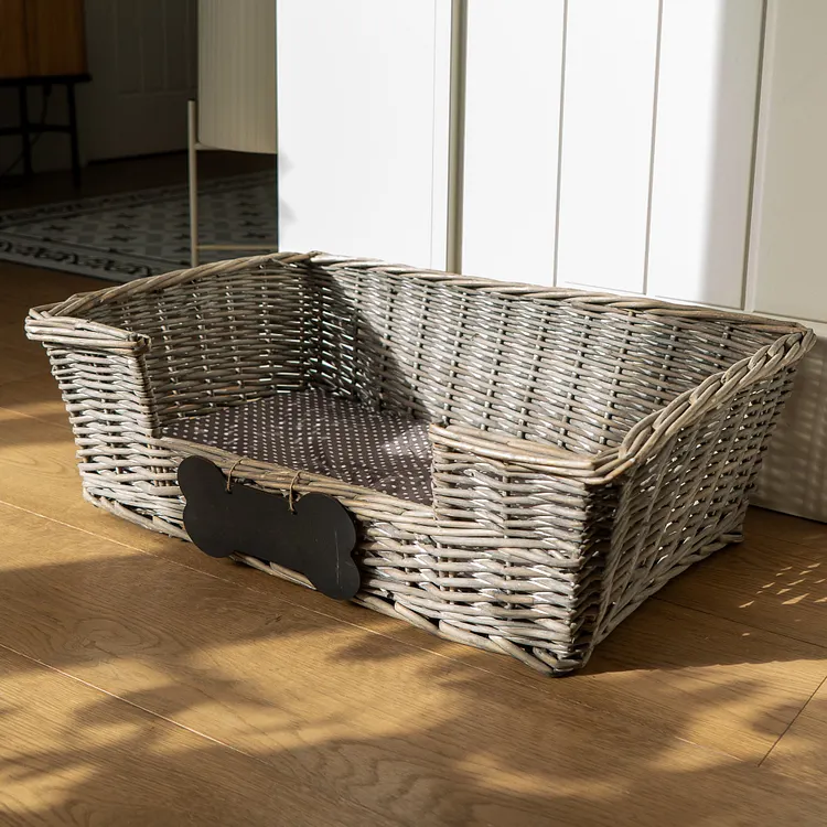 Small Dog Basket With Padded Bed with Chalkboard Personalisation- Grey