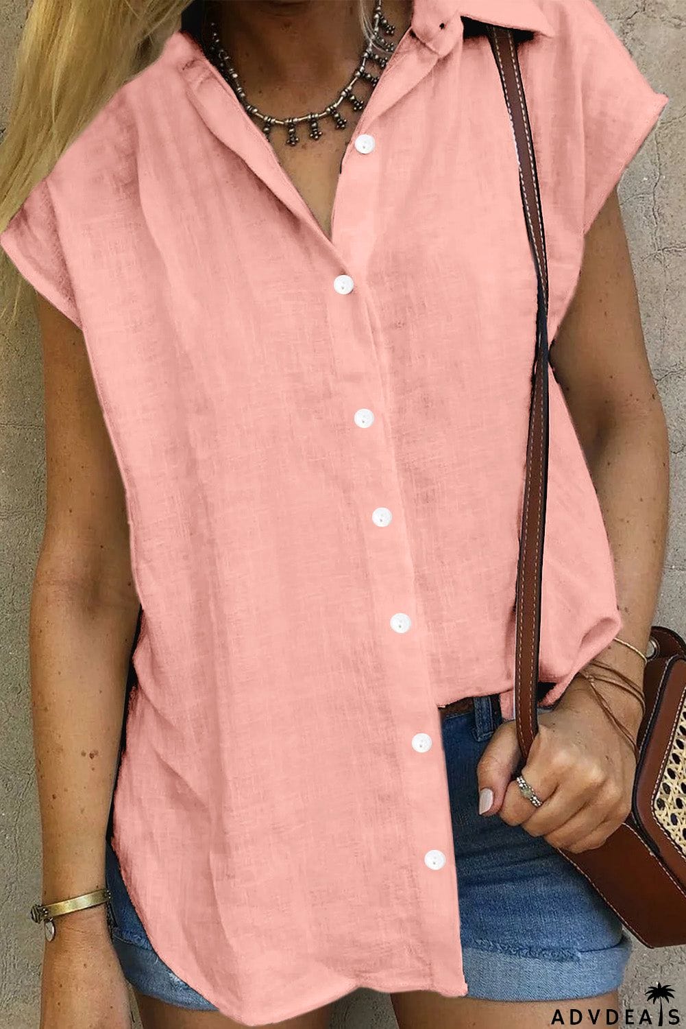 Turn-down Collar Button Front Tank