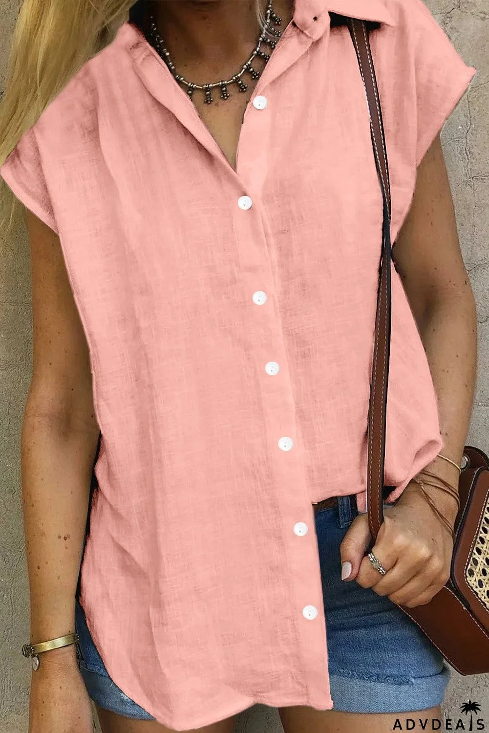 Turn-down Collar Button Front Tank