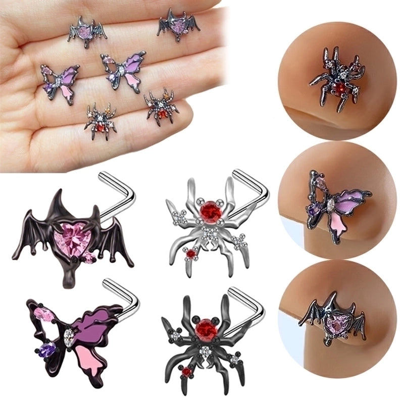 1 Piece Nose Rings & Studs Hip-Hop Rock Animal Bat Bow Knot Stainless Steel Copper Plating Inlay Rhinestones Zircon