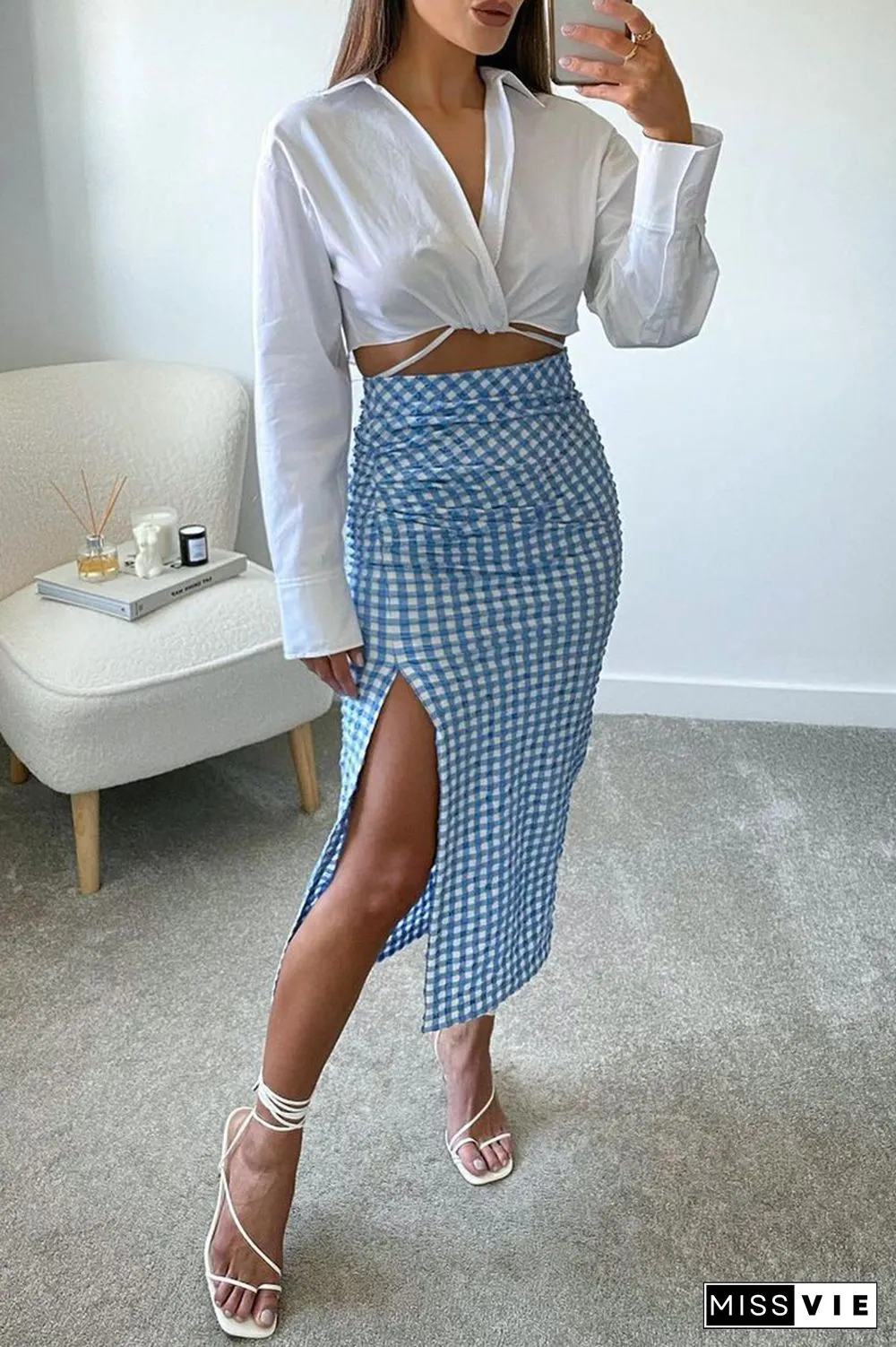 Casual Plaid Split Joint Straight Straight Full Print Bottoms