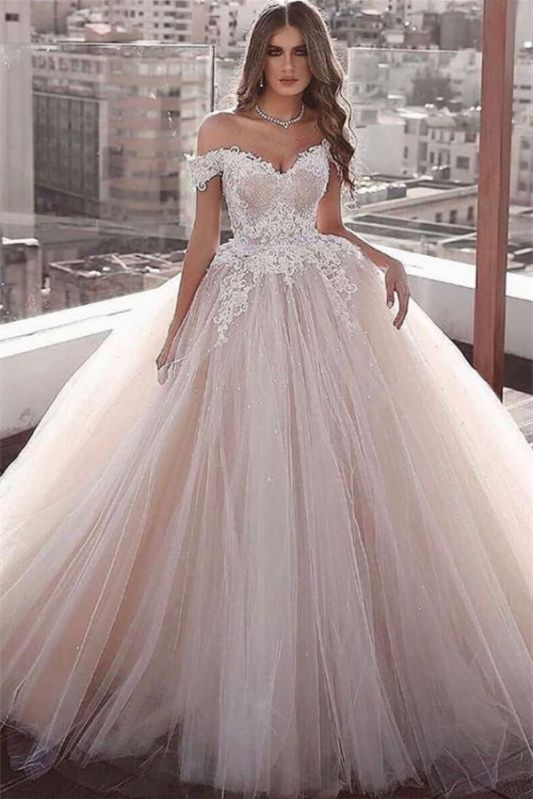 Oknass Off-the-Shoulder Ball Gown Sweetheart Wedding Dress With Appliques