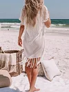 Hollow Tasseled Short Sleeves Cover-Ups Tops