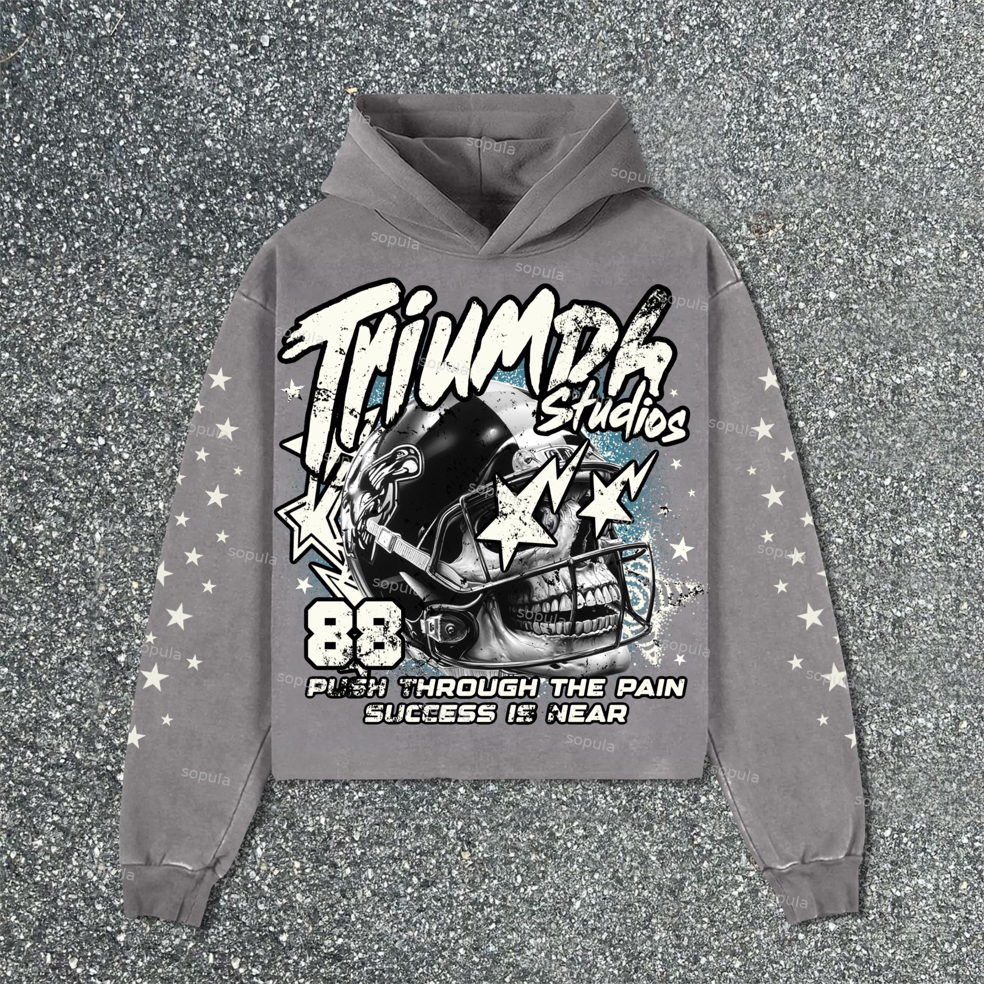 Sopula Rugby Skull No 88 Vintage Star Graphics Pocketless Hoodie - SOPULA