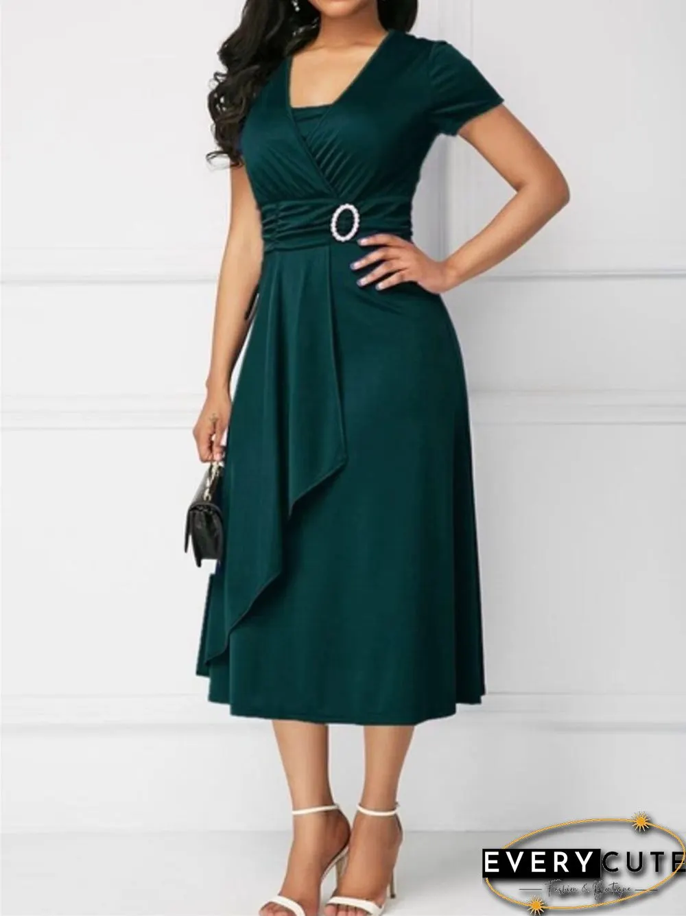 Fashion Temperament Asymmetric Skirt V-neck Dress Party Evening Dress Black Dresses