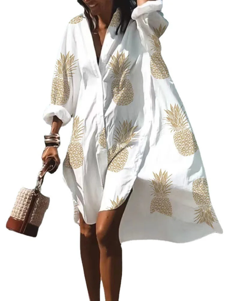 Brownm Wear Loose Digital Printing Long Sleeve Dresses