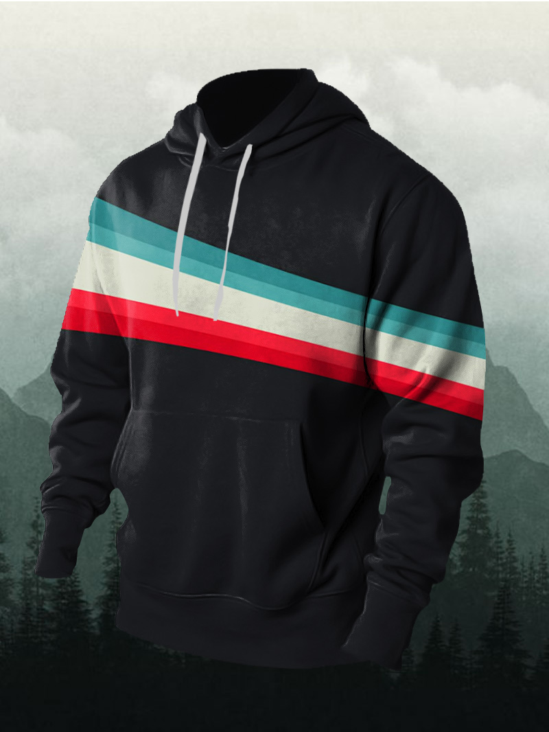 Men's Color Striped Print Hoodie