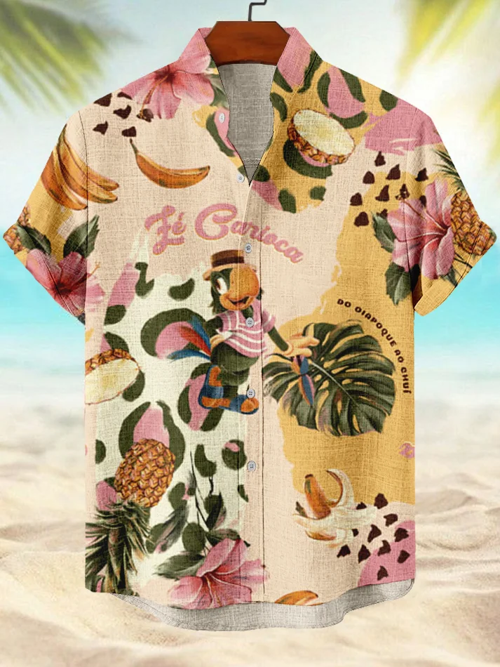 Men's Hawaii Tropical Floral Fruits Print Short Sleeve Shirt