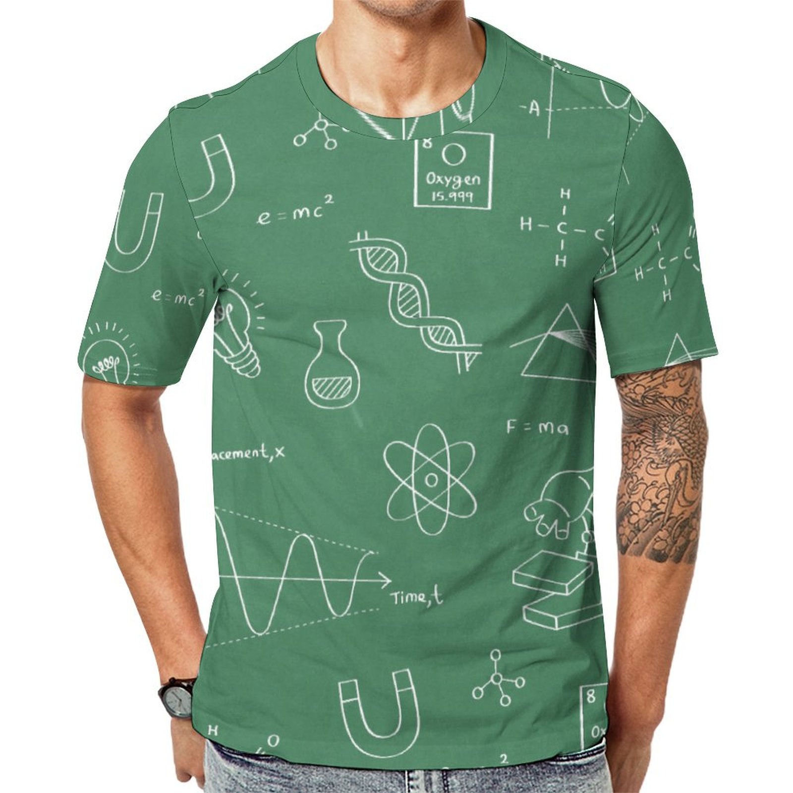 Green Chalkboard Science Doodles Short Sleeve Print Unisex Tshirt Summer Casual Tees for Men and Women Coolcoshirts