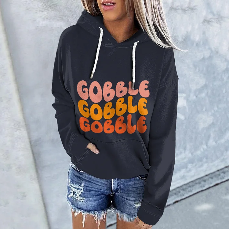 Vefave Casual Gobble Print Long Sleeve Hoodie