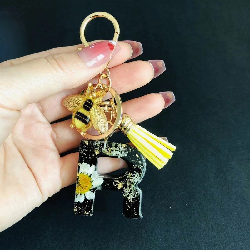 Minimalist Classic Style Letter Bee Resin Unisex Bag Pendant Keychain